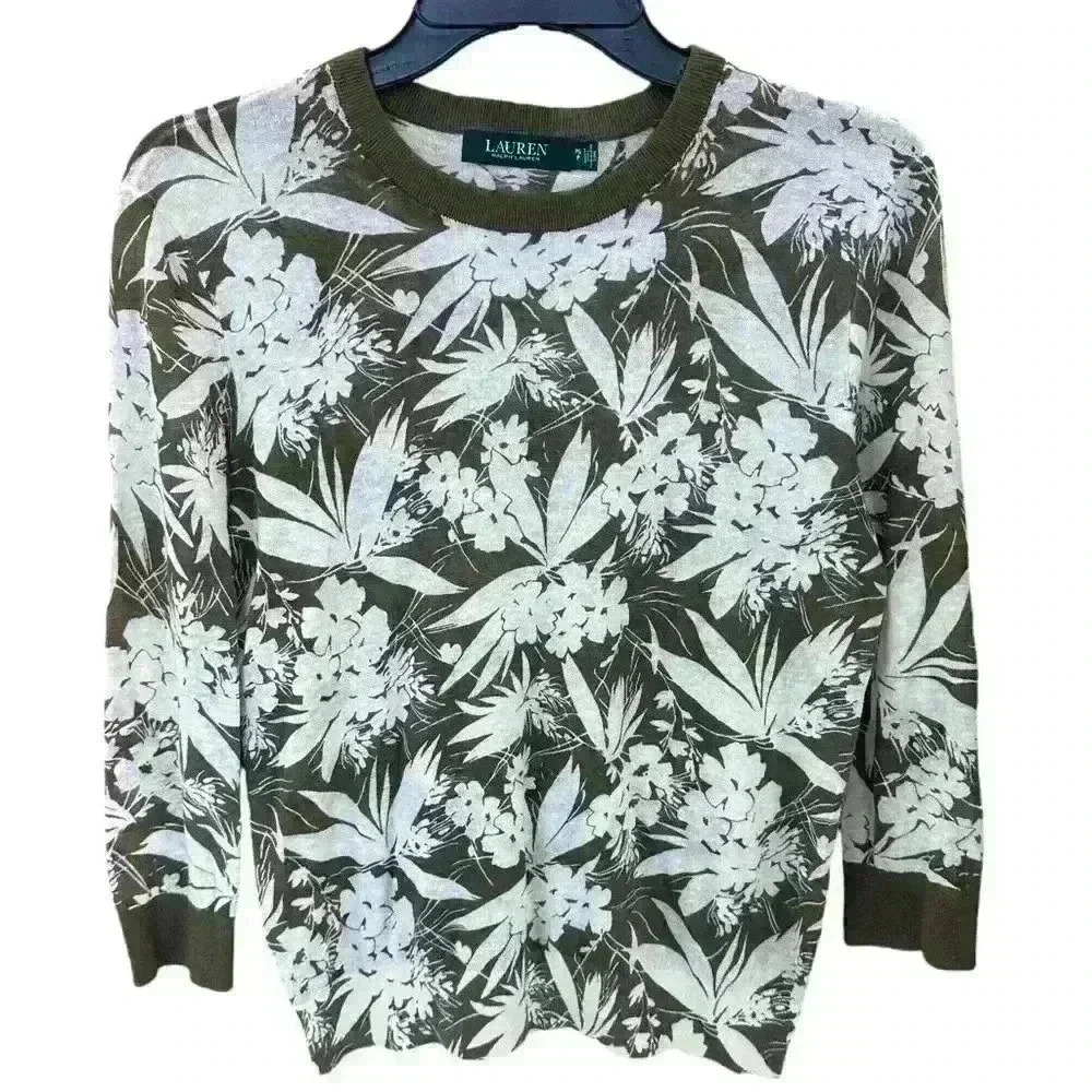 Lauren Ralph Lauren Lightweight Botanical Print Sweater Sz SP